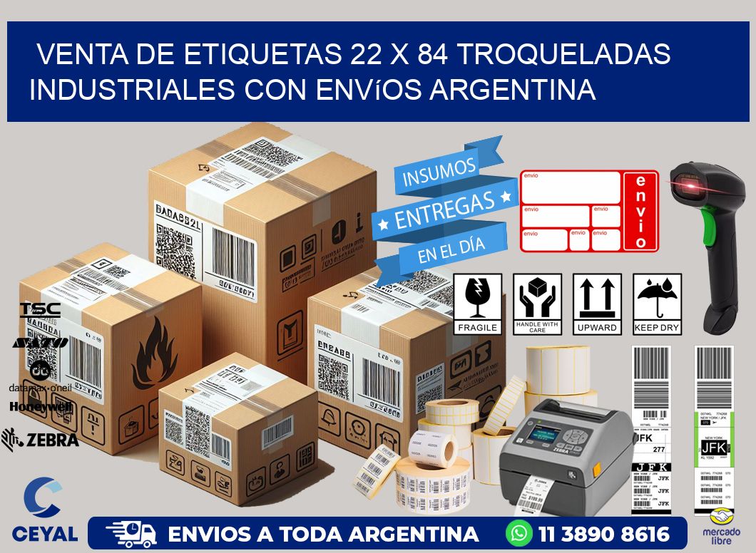Venta de etiquetas 22 x 84 troqueladas industriales con envíos Argentina