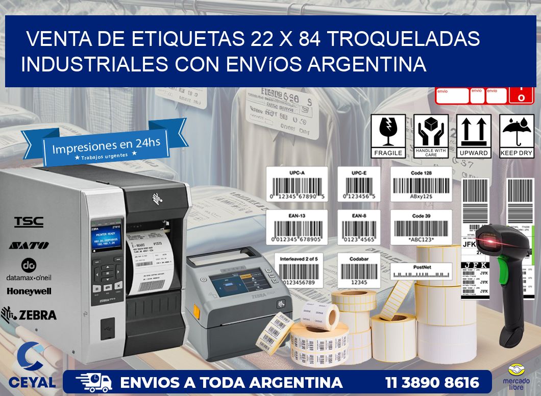 Venta de etiquetas 22 x 84 troqueladas industriales con envíos Argentina