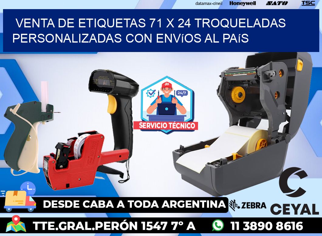 Venta de etiquetas 71 x 24 troqueladas personalizadas con envíos al país