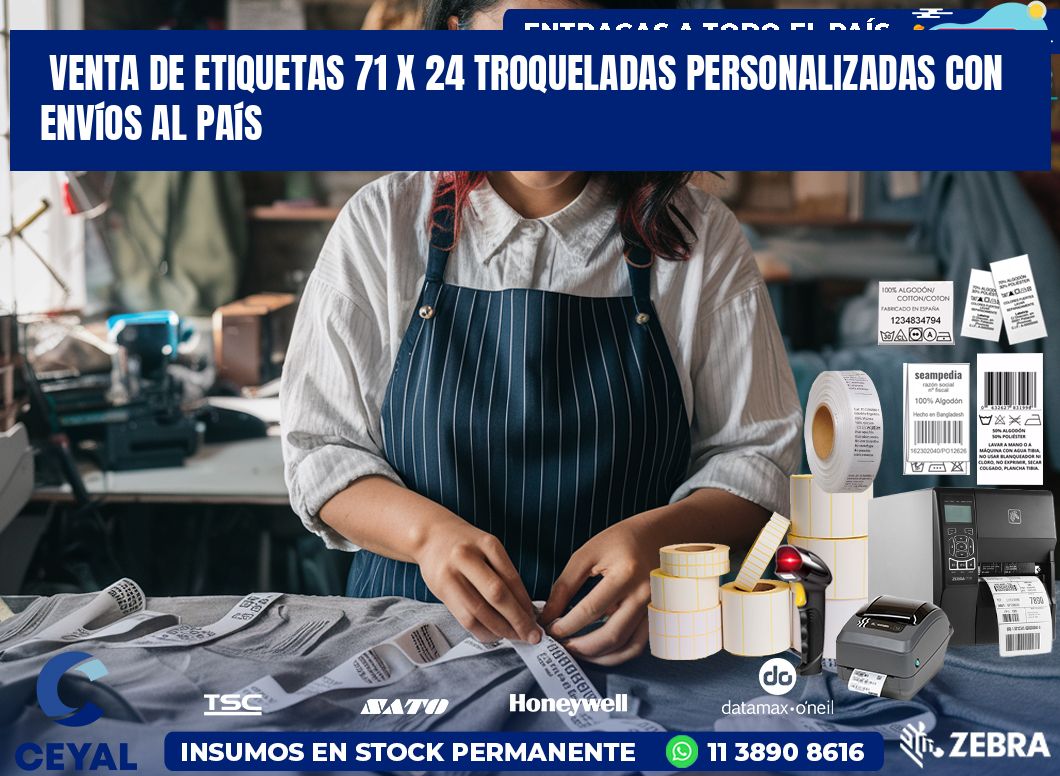 Venta de etiquetas 71 x 24 troqueladas personalizadas con envíos al país