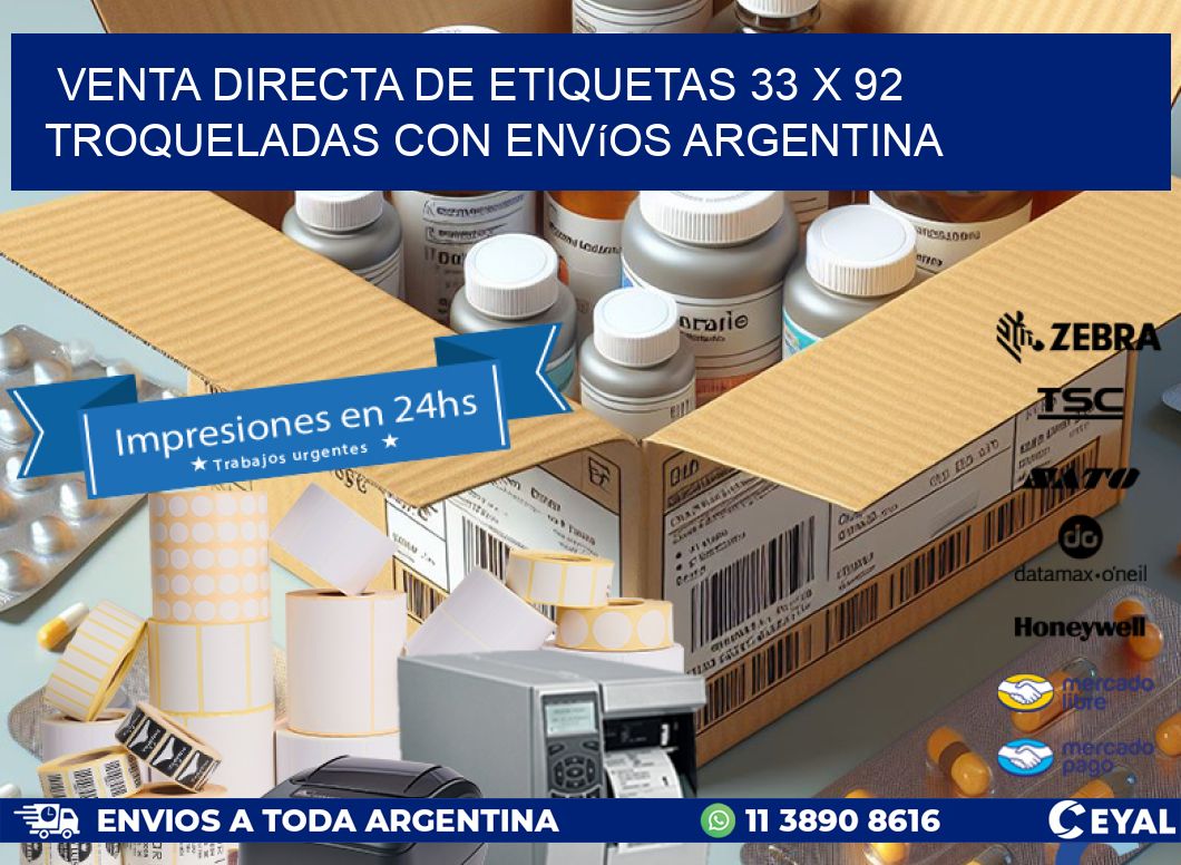 Venta directa de etiquetas 33 x 92 troqueladas con envíos Argentina