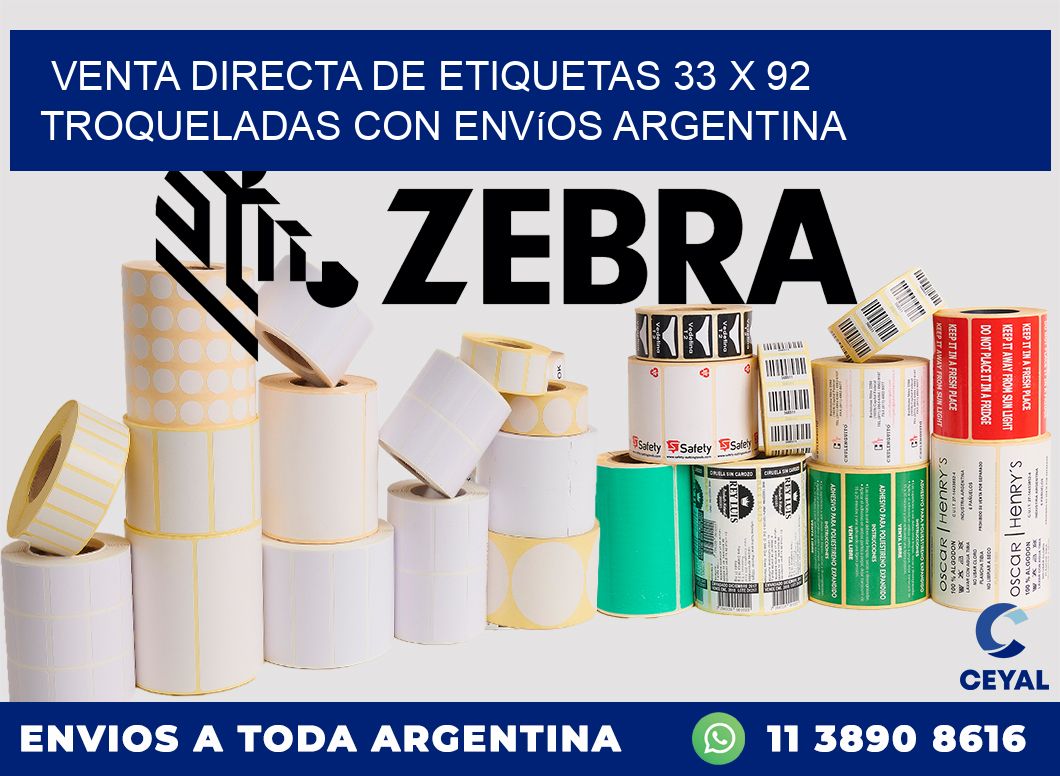 Venta directa de etiquetas 33 x 92 troqueladas con envíos Argentina
