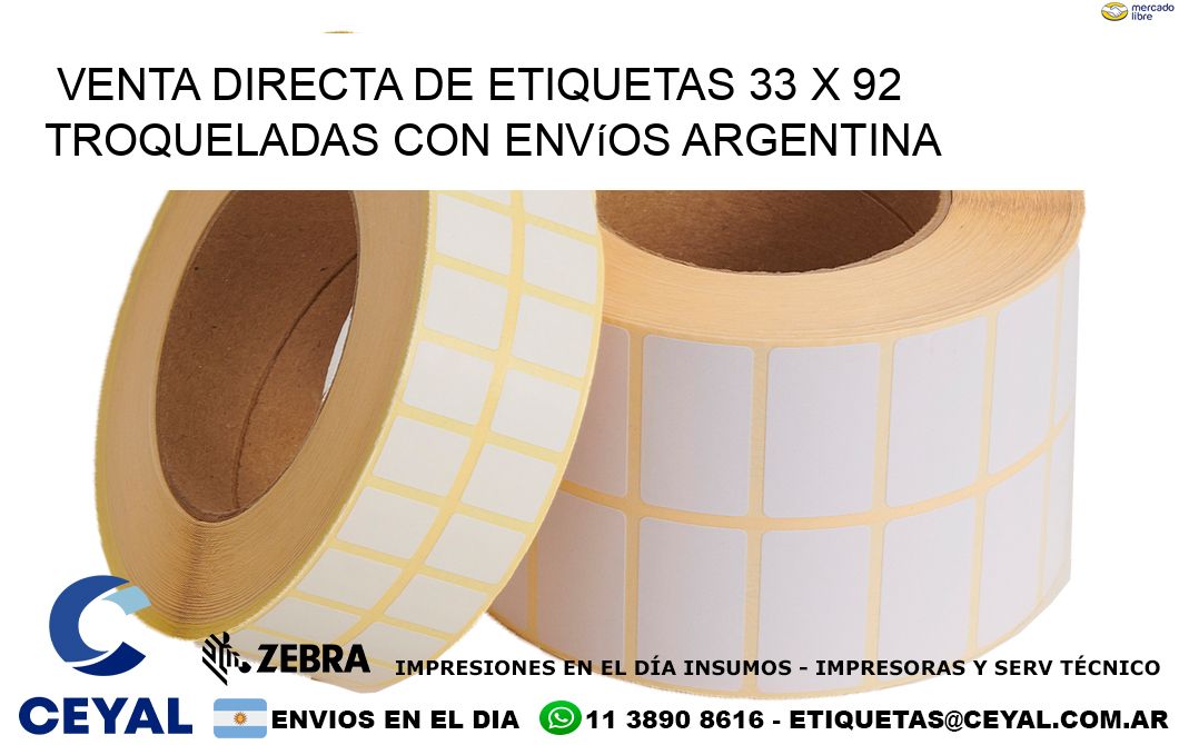 Venta directa de etiquetas 33 x 92 troqueladas con envíos Argentina