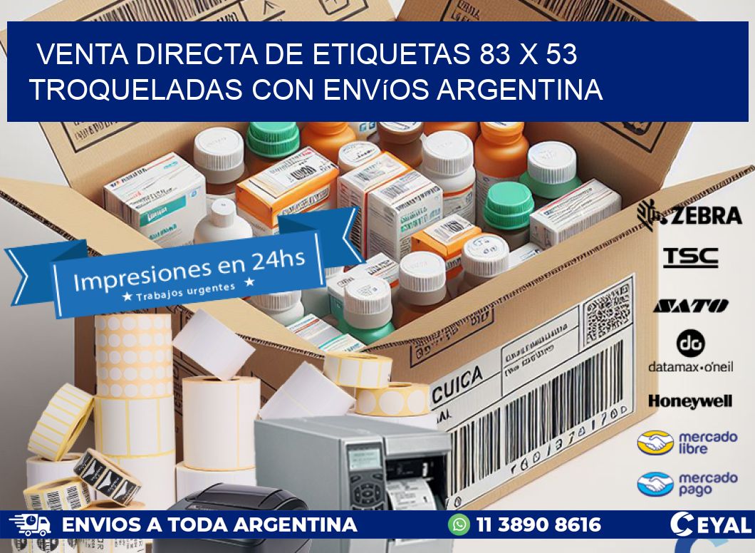 Venta directa de etiquetas 83 x 53 troqueladas con envíos Argentina