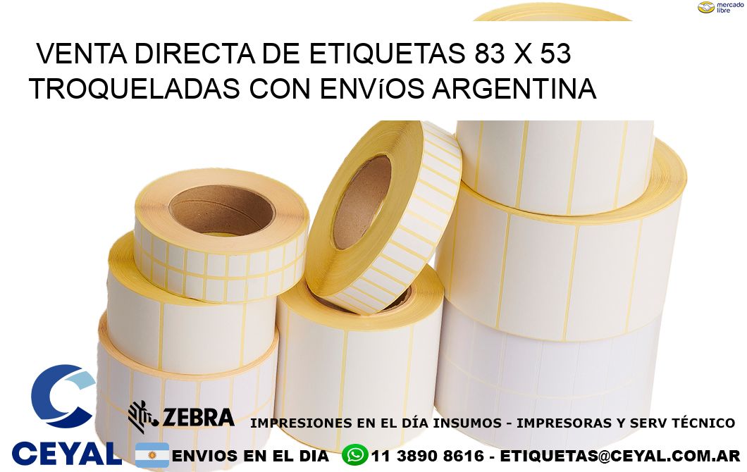 Venta directa de etiquetas 83 x 53 troqueladas con envíos Argentina