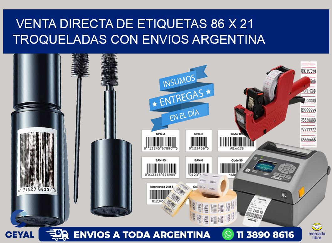 Venta directa de etiquetas 86 x 21 troqueladas con envíos Argentina