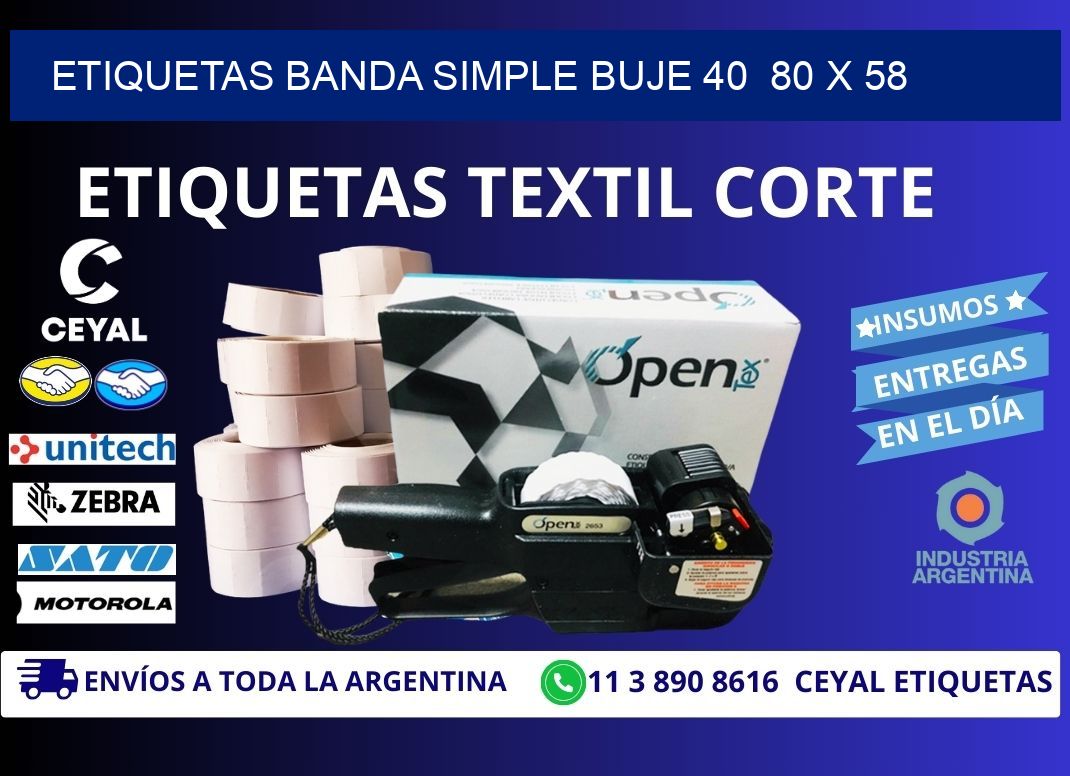 etiquetas banda simple buje 40  80 x 58