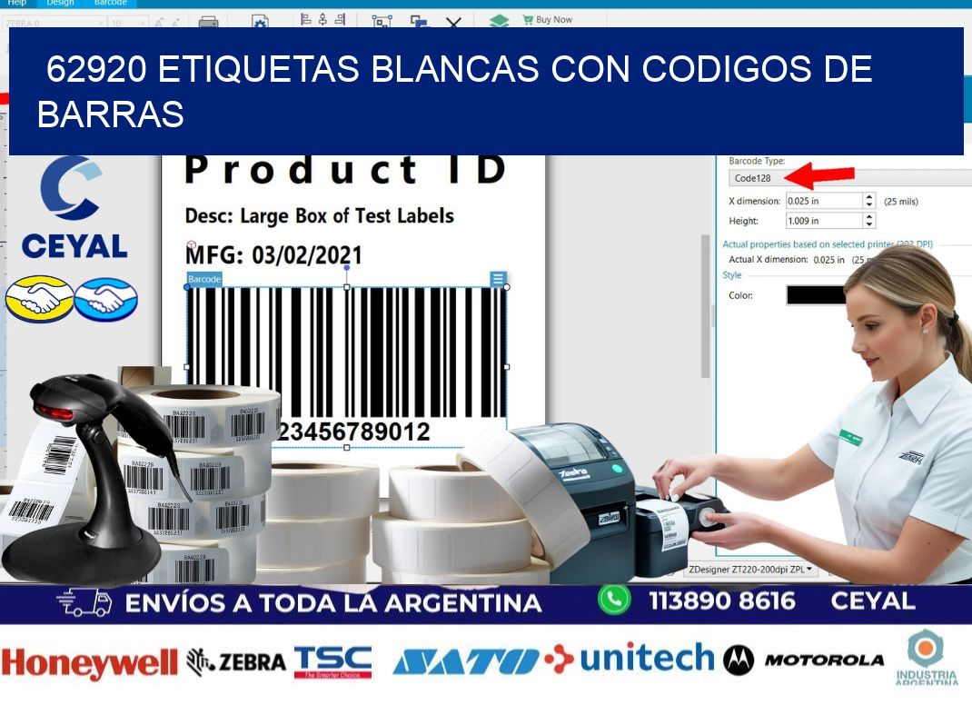 62920 etiquetas blancas con codigos de barras