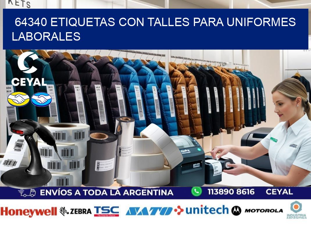 64340 etiquetas con talles para uniformes laborales