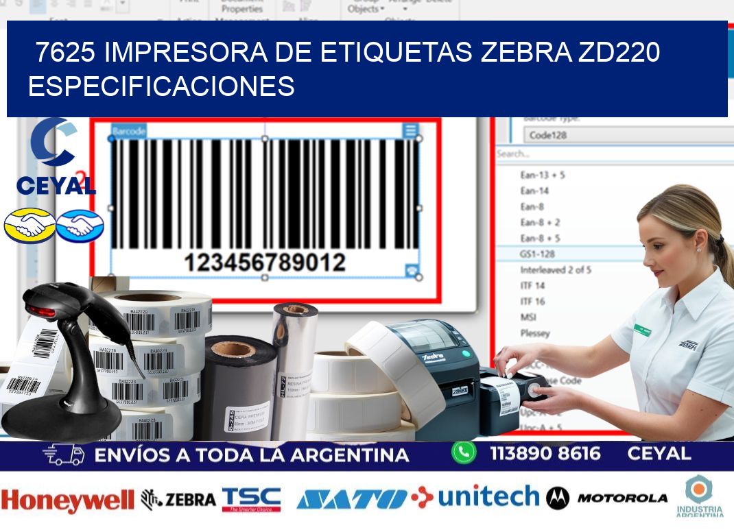 7625 impresora de etiquetas Zebra ZD220 especificaciones