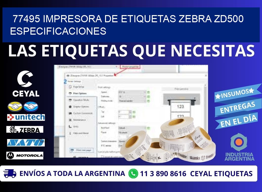 77495 impresora de etiquetas Zebra ZD500 especificaciones