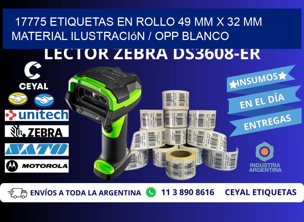 17775 Etiquetas en rollo 49 mm x 32 mm material Ilustración / OPP Blanco