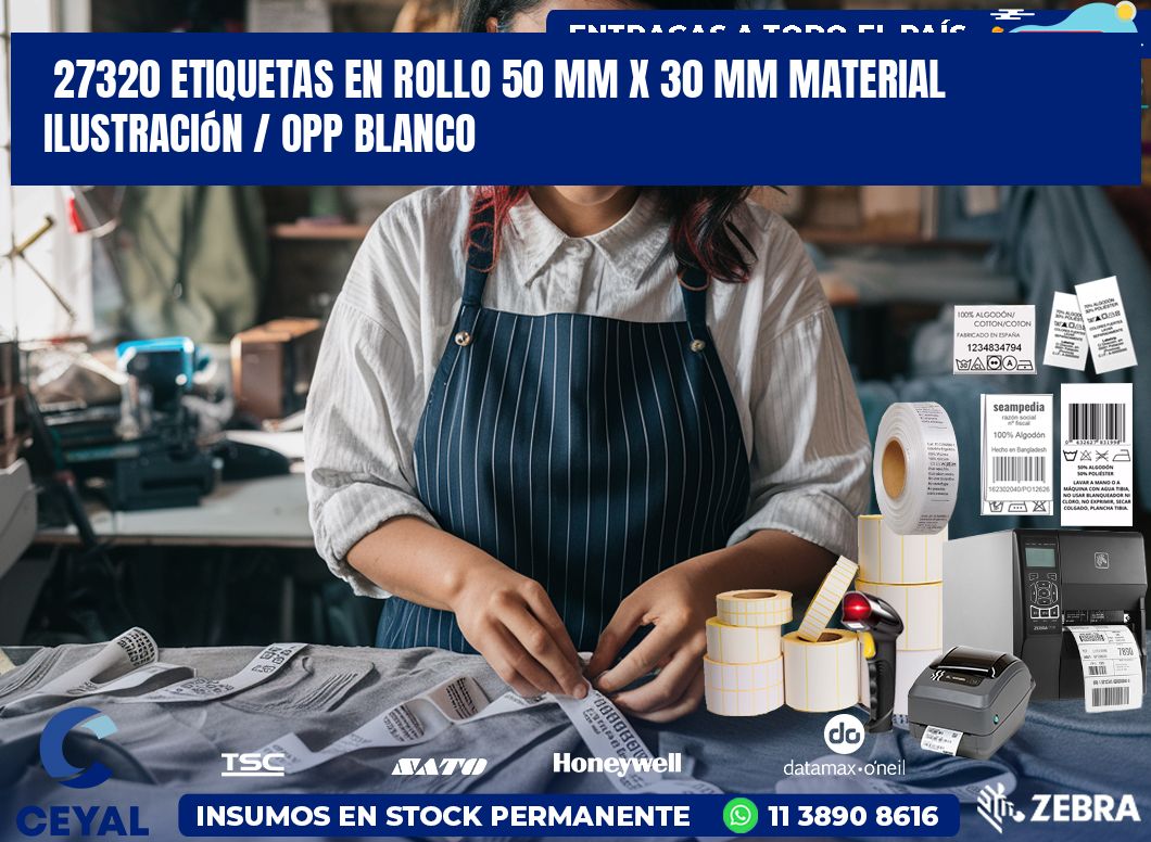 27320 Etiquetas en rollo 50 mm x 30 mm material Ilustración / OPP Blanco