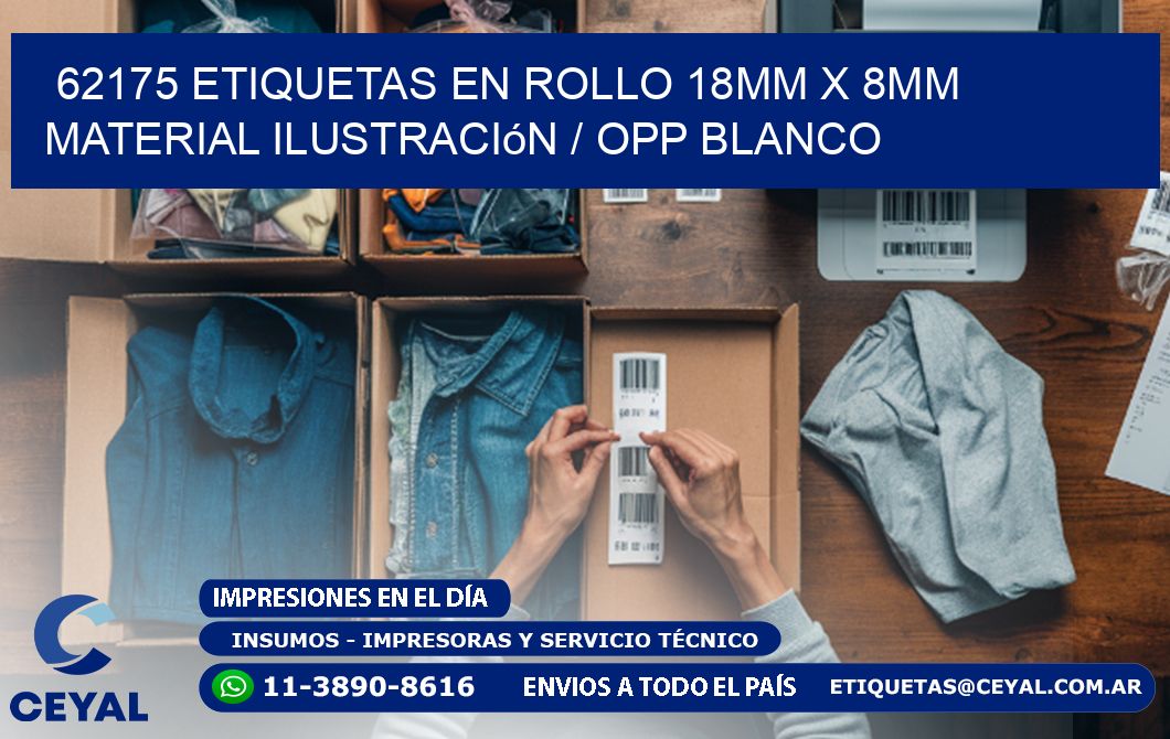 62175 Etiquetas en rollo 18mm x 8mm material Ilustración / OPP Blanco