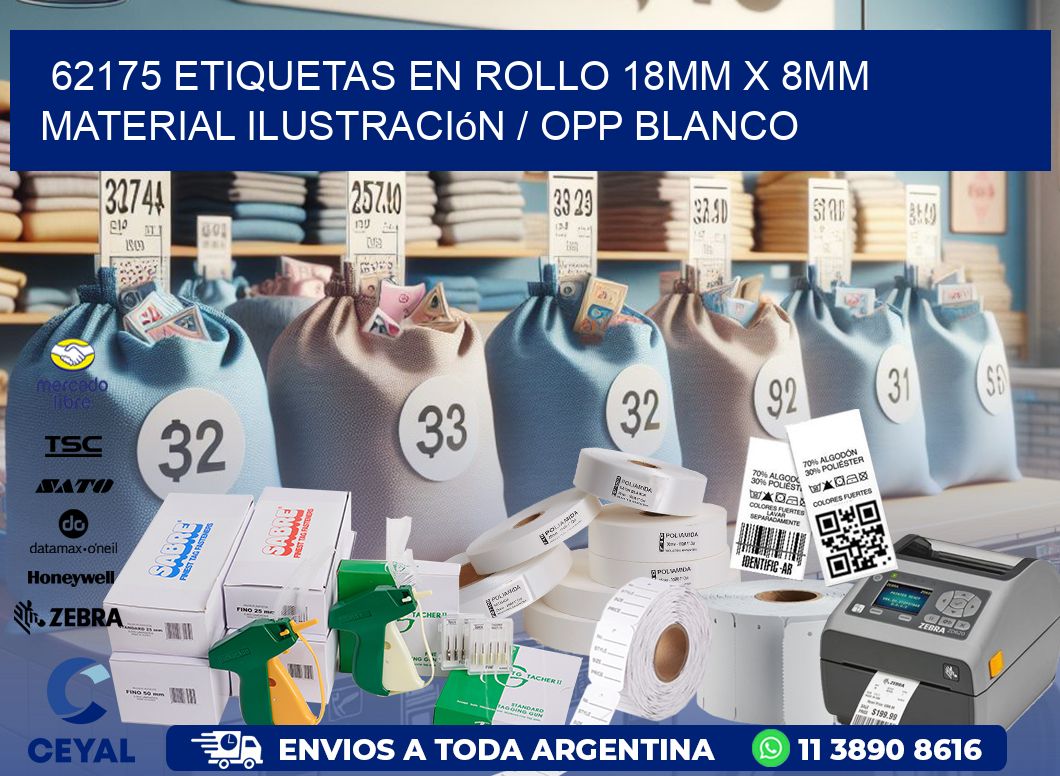 62175 Etiquetas en rollo 18mm x 8mm material Ilustración / OPP Blanco