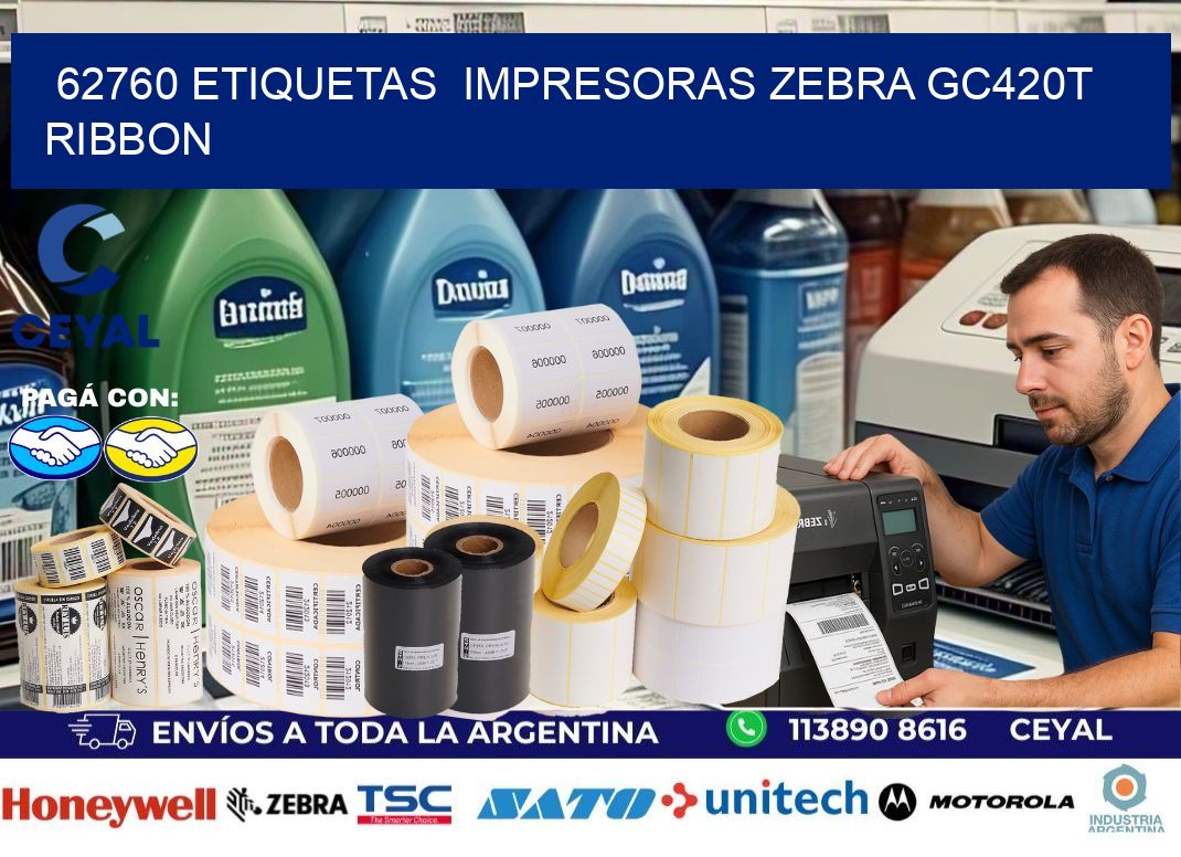 62760 etiquetas  impresoras zebra gc420t ribbon