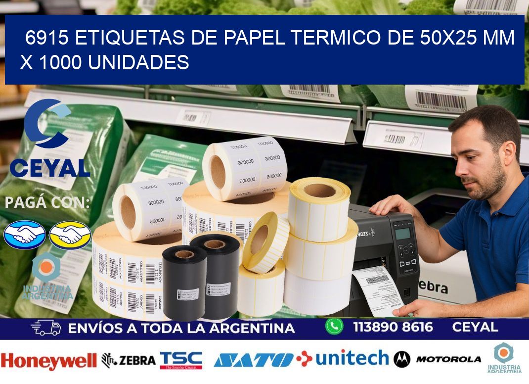6915 Etiquetas De Papel Termico De 50x25 Mm X 1000 Unidades