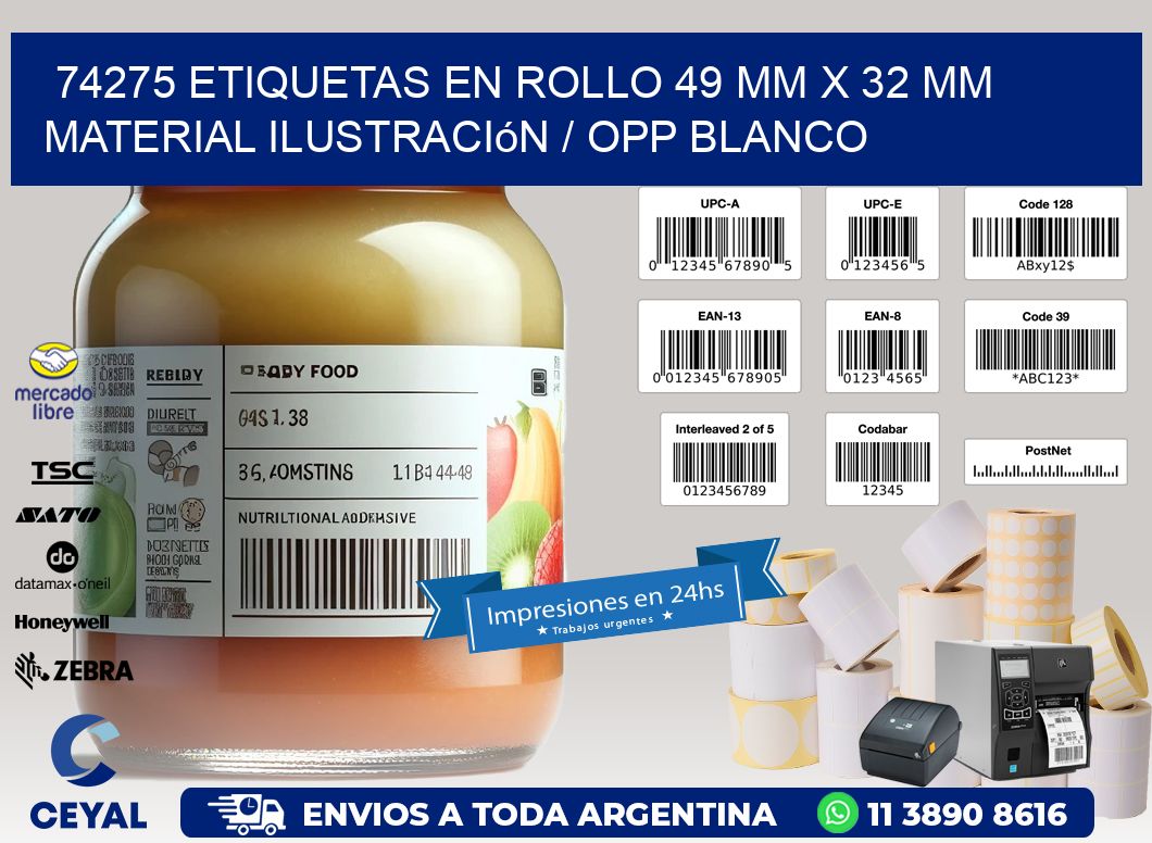 74275 Etiquetas en rollo 49 mm x 32 mm material Ilustración / OPP Blanco