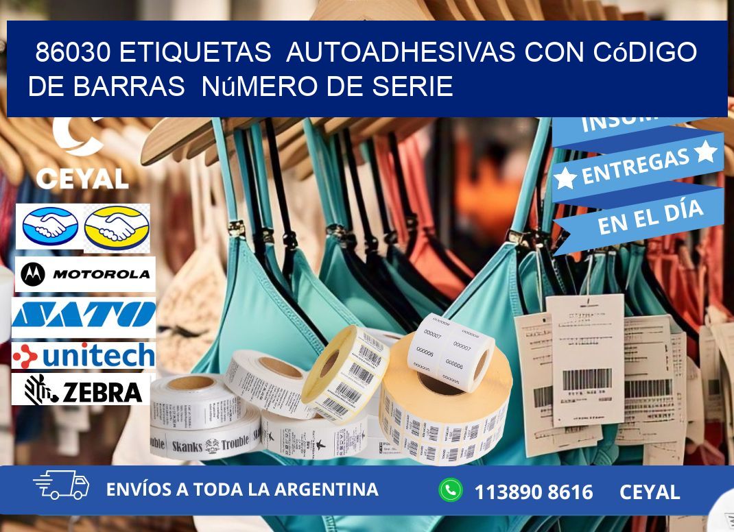 86030 etiquetas autoadhesivas con código de barras número de serie