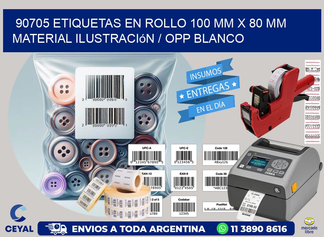 90705 Etiquetas en rollo 100 mm x 80 mm material Ilustración / OPP Blanco