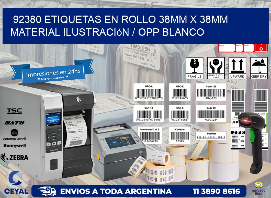 92380 Etiquetas en rollo 38mm x 38mm material Ilustración / OPP Blanco